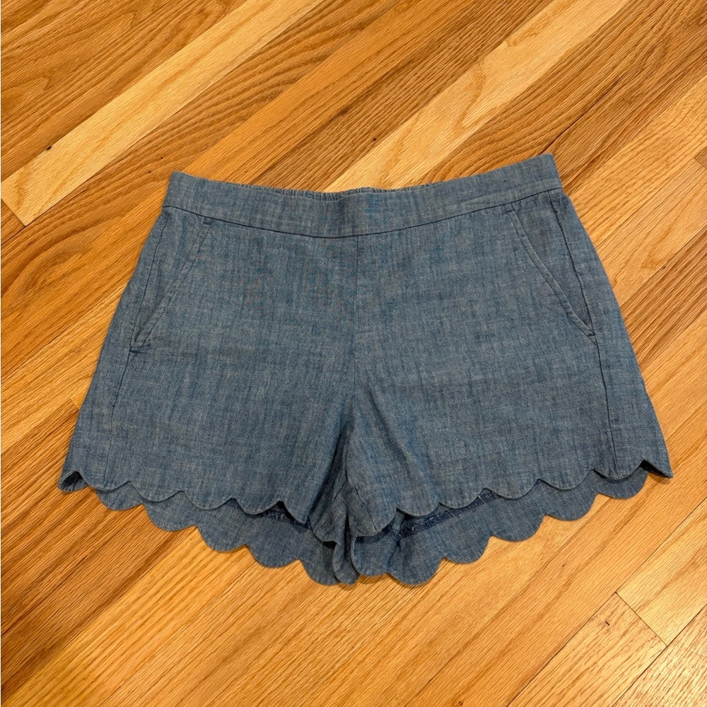 Blue Scalloped Hem Women Shorts